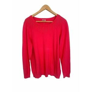 Talbots Salmon Pink Pullover Sweater Size Large Cotton Blend Cable Knit Neck‎
